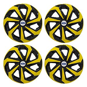 Jogo Calota Esportiva Aro 14 Spider Black/Yellow emblema Ford Prata