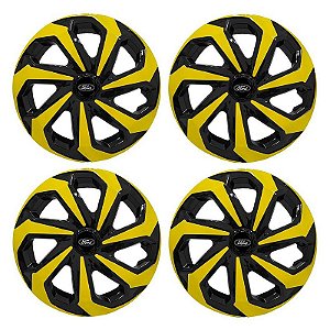 Jogo Calota Esportiva Aro 14 Spider Black/Yellow emblema Ford Preto