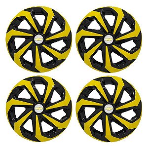 Jogo Calota Esportiva Aro 14 Spider Black/Yellow emblema GM Prata