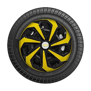 Jogo Calota Esportiva Aro 14 Spider Black/Yellow emblema GM Prata