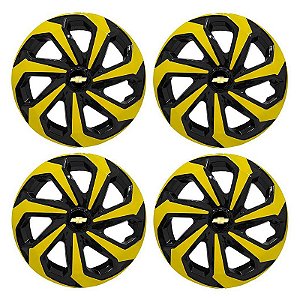 Jogo Calota Esportiva Aro 14 Spider Black/Yellow emblema GM Preto