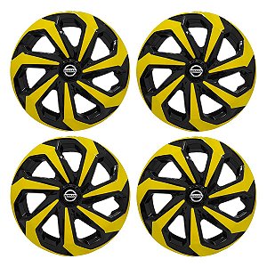 Jogo Calota Esportiva Aro 14 Spider Black/Yellow emblema Nissan