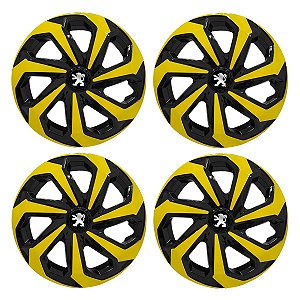 Jogo Calota Esportiva Aro 14 Spider Black/Yellow emblema Peugeot