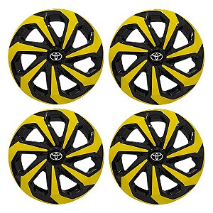 Jogo Calota Esportiva Aro 14 Spider Black/Yellow emblema Toyota Preto