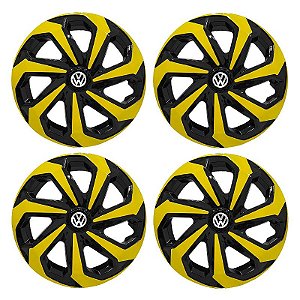 Jogo Calota Esportiva Aro 14 Spider Black/Yellow emblema Volkswagen