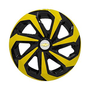 Calota Esportiva Aro 14 Spider Black/Yellow emblema GM Prata