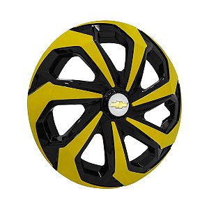 Calota Esportiva Aro 14 Spider Black/Yellow emblema GM Prata