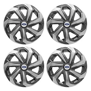 Jogo Calota Esportiva Aro 14 Spider Graphite/Silver emblema Ford Prata