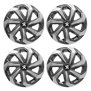 Jogo Calota Esportiva Aro 14 Spider Graphite/Silver emblema Peugeot