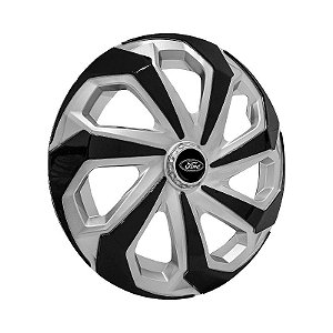 Calota Esportiva Aro 14 Spider Silver/Black emblema Ford Preto