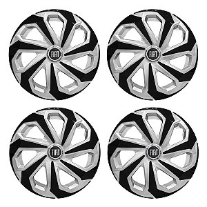 Jogo Calota Esportiva Aro 14 Spider Silver/Black emblema Fiat Preto
