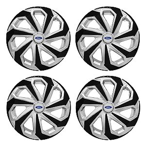 Jogo Calota Esportiva Aro 14 Spider Silver/Black emblema Ford Prata