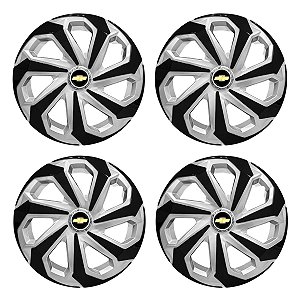 Jogo Calota Esportiva Aro 14 Spider Silver/Black emblema GM Preto