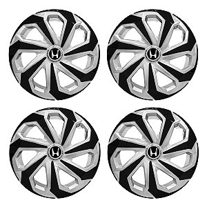Jogo Calota Esportiva Aro 14 Spider Silver/Black emblema Honda Preto