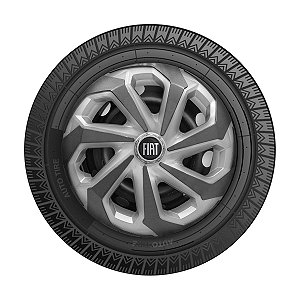 Calota Esportiva Aro 14 Spider Silver/Graphite emblema Fiat Preto