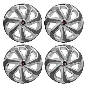 Jogo Calota Esportiva Aro 14 Spider Silver/Graphite emblema Fiat Vermelho