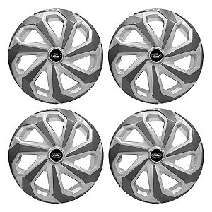 Jogo Calota Esportiva Aro 14 Spider Silver/Graphite emblema Ford Preto