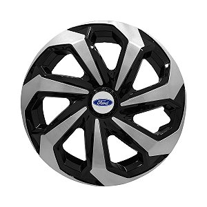 Calota Esportiva Aro 13 Spider Black/Silver emblema Ford Prata