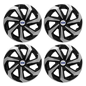Jogo Calota Esportiva Aro 13 Spider Black/Silver emblema Ford Prata