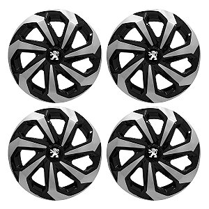 Jogo Calota Esportiva Aro 13 Spider Black/Silver emblema Peugeot
