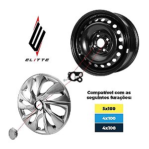Calota Esportiva Aro 15 Spider Silver/Black Emblema Nissan