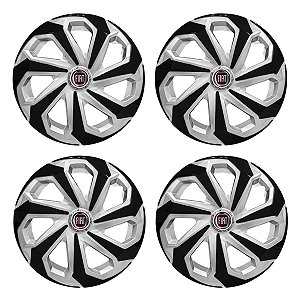 Jogo Calota Esportiva Aro 15 Spider Silver/Black emblema Fiat Vermelho