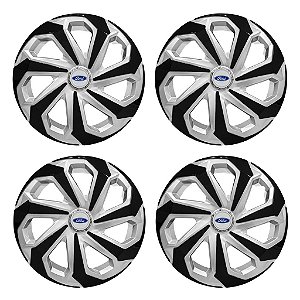 Jogo Calota Esportiva Aro 15 Spider Silver/Black emblema Ford Prata