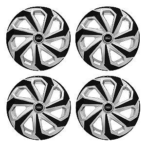 Jogo Calota Esportiva Aro 15 Spider Silver/Black emblema Ford Preto