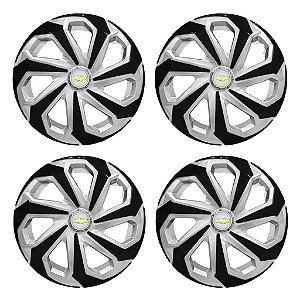Jogo Calota Esportiva Aro 15 Spider Silver/Black emblema GM Prata