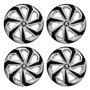 Jogo Calota Esportiva Aro 15 Spider Silver/Black emblema Peugeot
