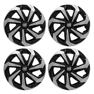 Jogo Calota Esportiva Aro 15 Spider Black/Silver emblema Fiat Preto