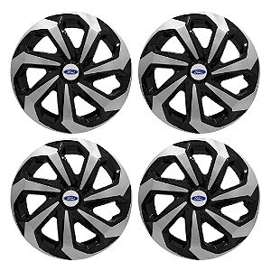 Jogo Calota Esportiva Aro 15 Spider Black/Silver emblema Ford Prata