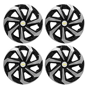 Jogo Calota Esportiva Aro 15 Spider Black/Silver emblema GM Prata
