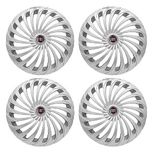 Jogo Calota Esportiva Aro 15 Twister Silver emblema Fiat Vermelho