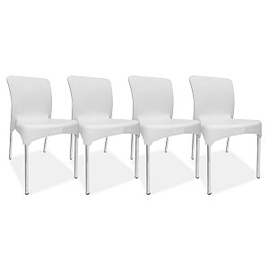 Jogo 4 Cadeiras plástica Sec Line Branca com pés de Alumínio