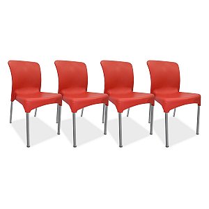 Jogo 4 Cadeiras plástica Sec Line Vermelha com pés de Alumínio Para Todos Ambientes