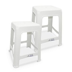 2 Banquetas Branca Plástico Multiuso Resistente 100kg