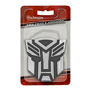 Emblema Adesivo Transformers Cromado C/ Preto 7,5 cm x 8 cm