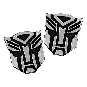 Par Emblema Adesivo Transformers Cromado C/ Preto