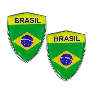 Par Emblema Escudo Do Brasil Com Moldura Cromada 6 Cm x 4,5 cm