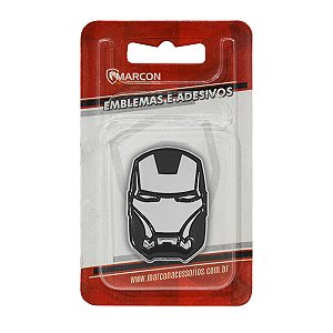 Emblema Adesivo Homem De Ferro Cromado C/ Preto 3 cm x 4,5 cm
