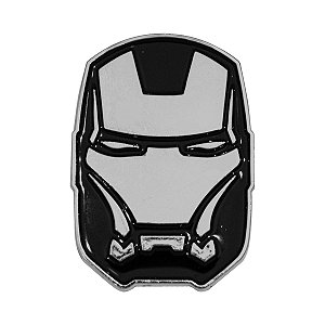 Emblema Adesivo Homem De Ferro Cromado C/ Preto 3 cm x 4,5 cm