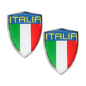 Par Emblema Escudo Da Itália Com Moldura Cromada 6 Cm x 4,5 cm