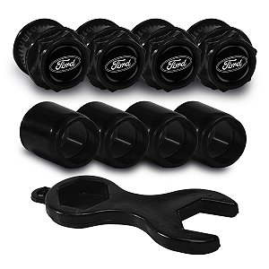Tampa Bico Valvula Antifurto Pneu Capa Preto Emblema Ford Preto