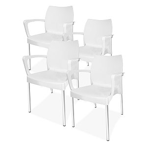 4 Cadeira plástica poltrona pés de Alumínio Branca