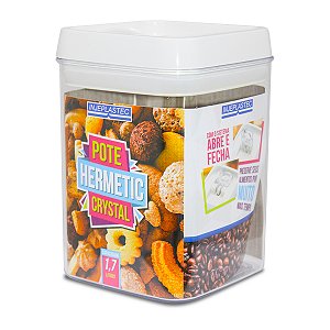 Pote Hermetico Crystal Quadrado Acrílico Tampa Branca 1,7 Litros Médio