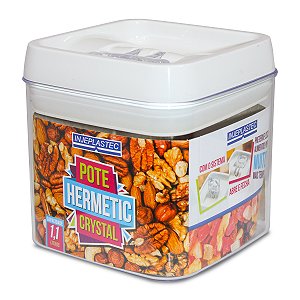 Pote Hermetico Crystal Quadrado Acrílico Tampa Branca 1,1 Litros Pequeno