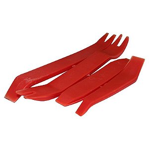 Kit 4 Espátulas P/ Remoção De Painel Grampos Molduras Cor Vermelha