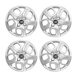 Jogo Calota Aro 14 Fiat Uno Way 2015 2016 Prata Emblema Resinado