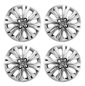 Jogo Calota Aro 15 Vw Gol G7 2017 2018 Prata + Emblema Resinado
